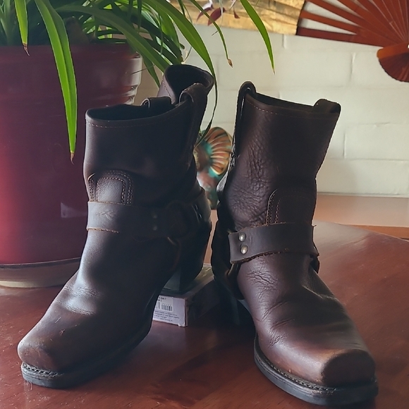 Frye Dark Brown Leather Moto Boots - Picture 3 of 13